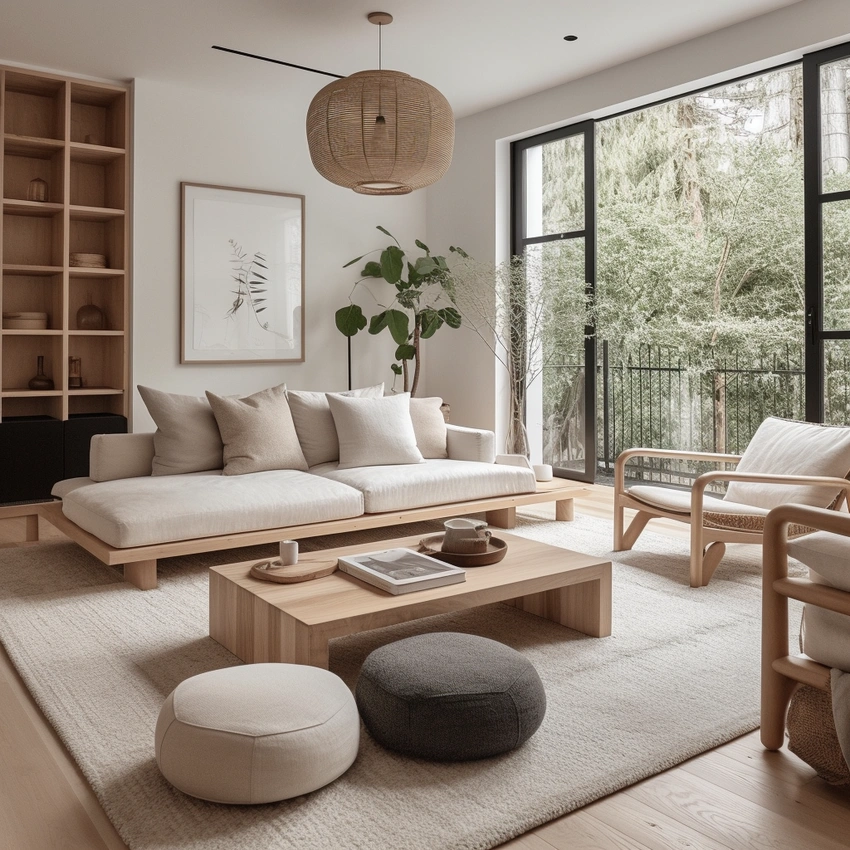 minimalist luxury living room, scandi japandi aesthetic