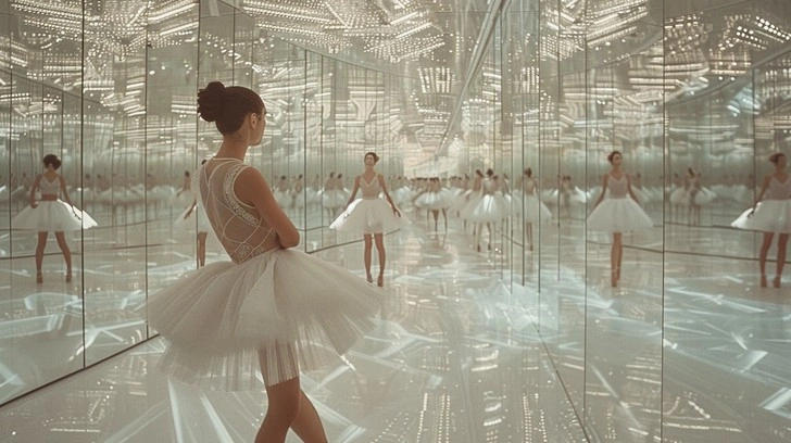 Ballerina in mirror reflection distortion