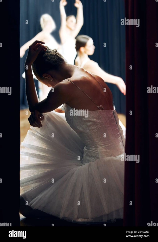 Anxious ballerina backstage