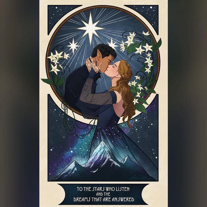 Rhysand and Feyre fan art with starlight