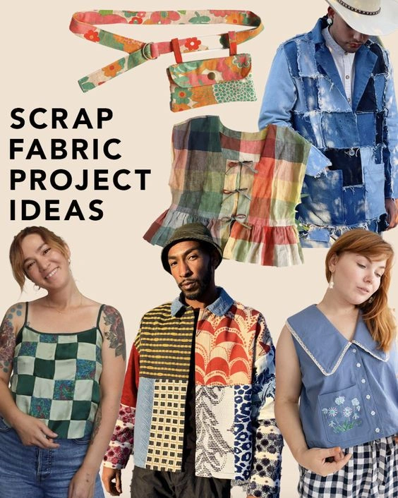 Teenager upcycling clothes, sewing machine, colorful fabric, DIY fashion