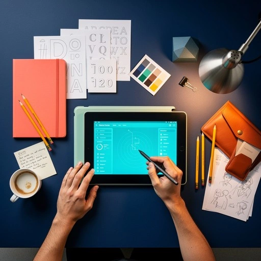 Teenager drawing on digital tablet, creative workspace, vibrant colors, close up hands