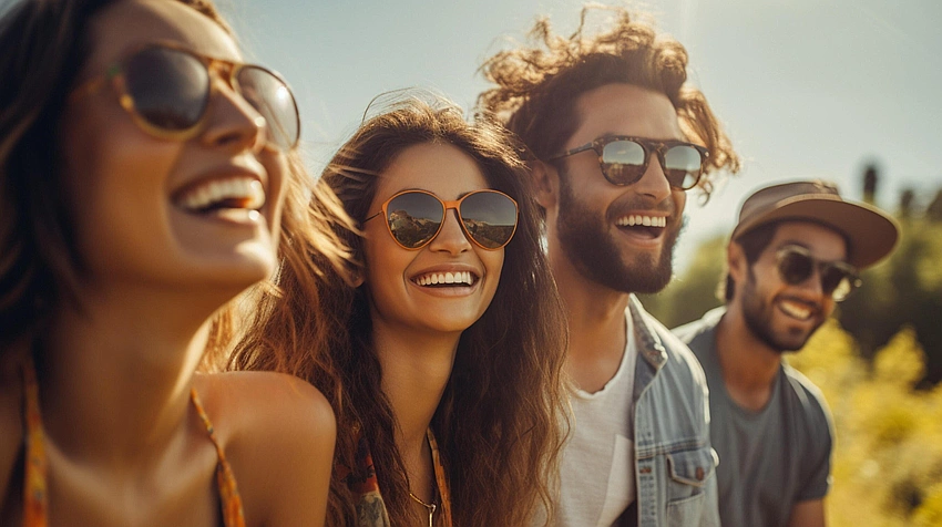 Person joyfully engaged in a hobby outdoors, smiling