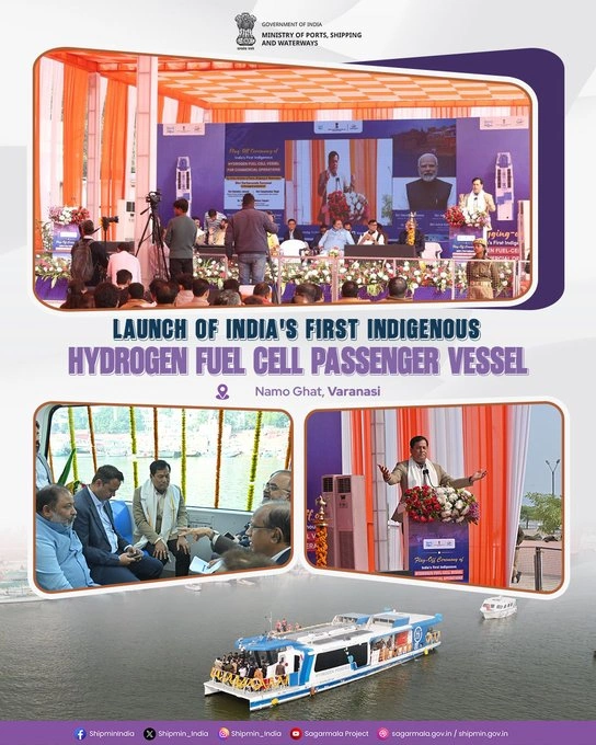 Sonowal Launches India’s First Home-Built Hydrogen Fuel-Cell Vessel in Varanasi
