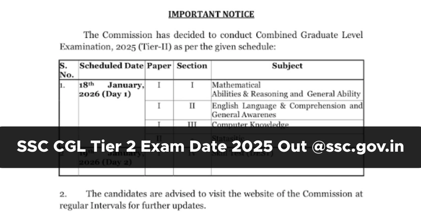 SSC CGL 2025 Tier-2 Schedule Announced for Jan 18-19