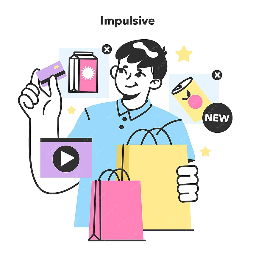 Person making an impulsive online purchase with credit card