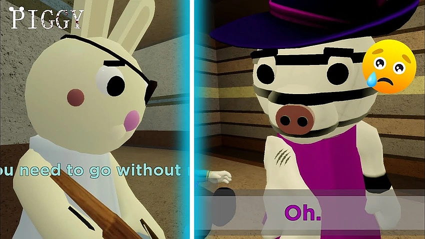 Piggy character glasses on island, sad and alone