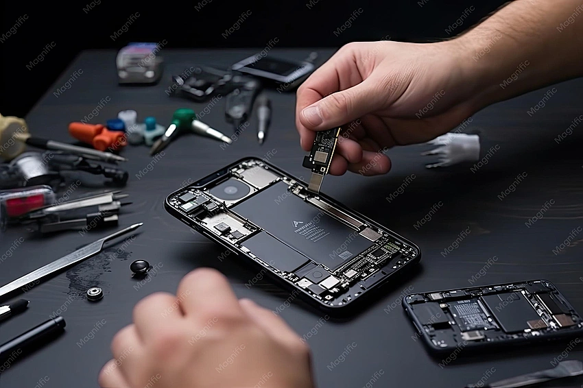 broken smartphone components