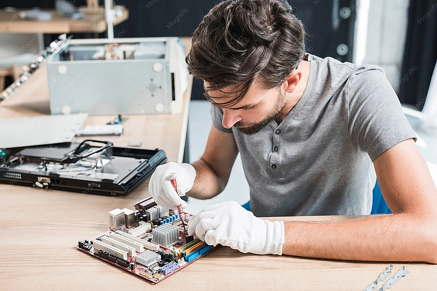 person repairing electronics with tools