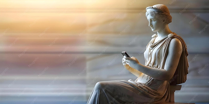 Ancient Greek statue modern digital art clash