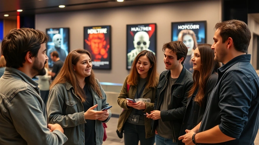 Group of friends discussing horror movies