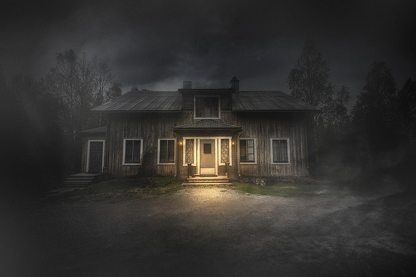 Old creepy house exterior night