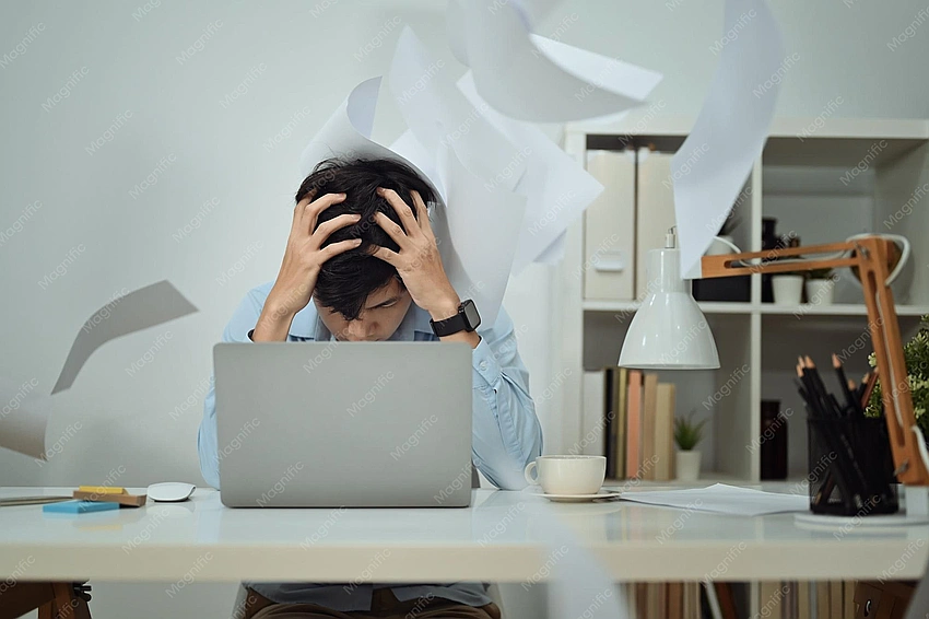person looking distressed at office desk