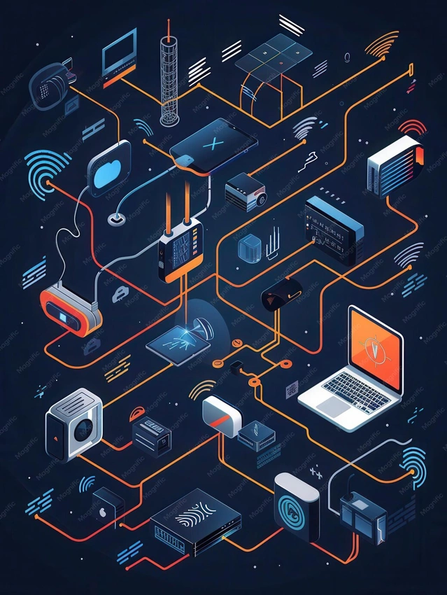 digital data flow through smart home devices, abstract