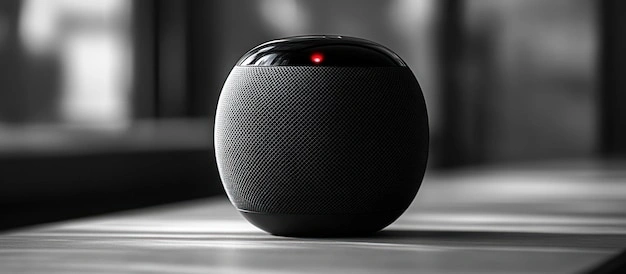 smart home speaker listening, blurred background