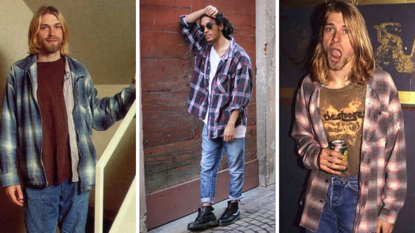 Flannel shirt fashion 90s, rock music evolution