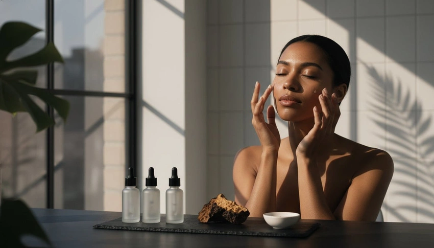 woman looking stressed doing a multi-step skincare routine