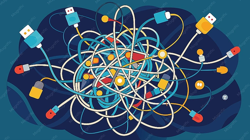tangled wires and complex data, human vs AI decision making