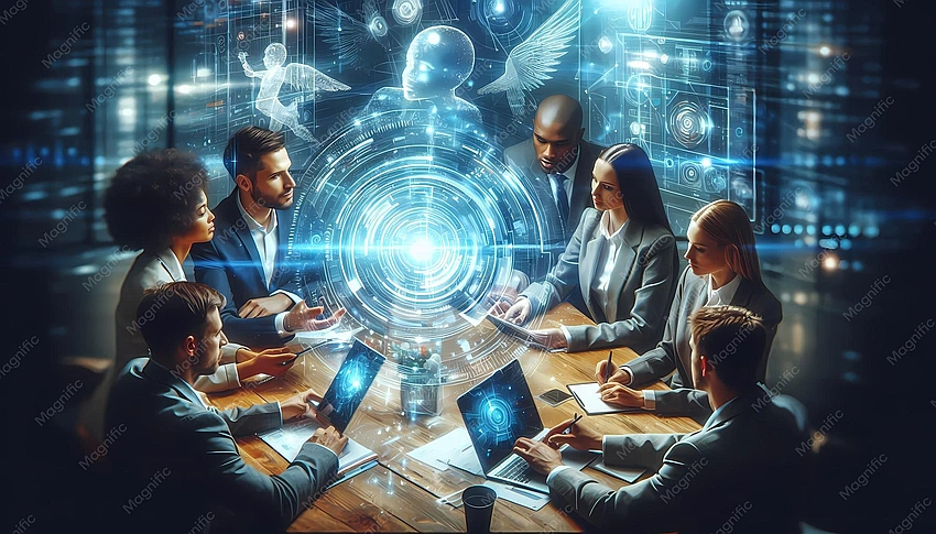 diverse group discussing information, digital ethics meeting
Cover image search term: digital painting of a tightrope walker balancing on a data cable with speech bubbles and fact-check icons below