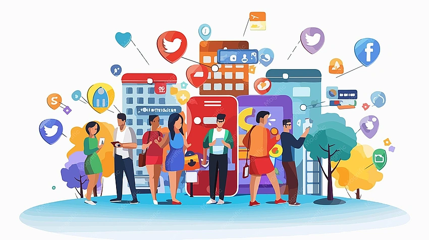 digital public square, diverse online community illustration