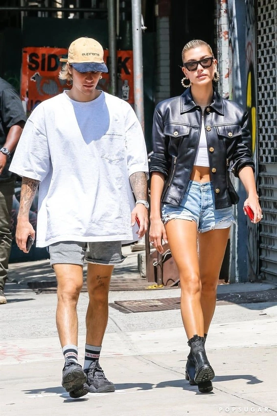 Hailey Bieber Debuts Danny Zuko-Core With Mesh Shorts in West Village