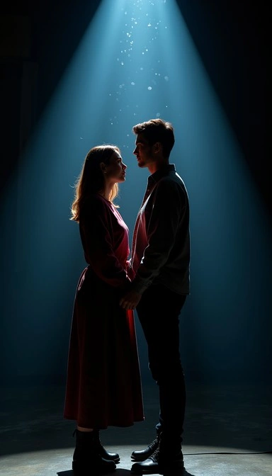 couple in a spotlight, dramatic romantic scene