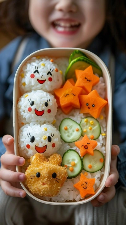 person opening aesthetic bento box lunch, happy bento eater