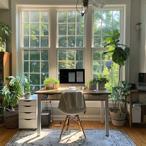 tidy desk plants sunlight