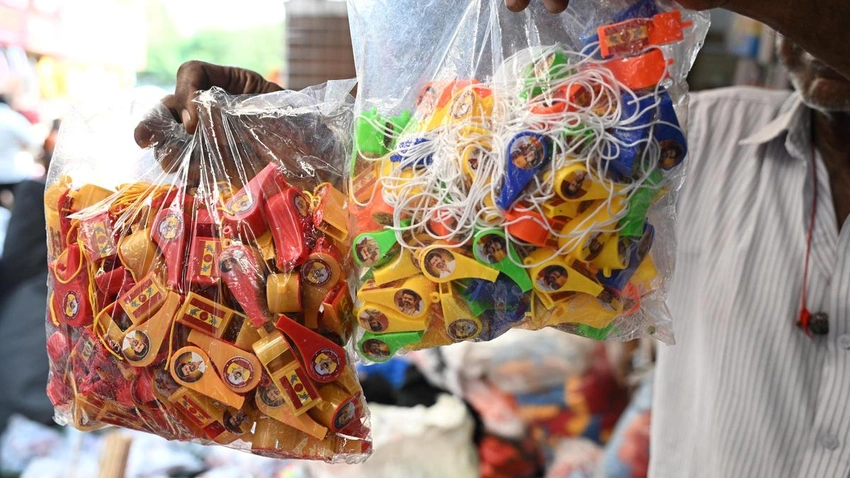 Whistles fly off shelves as TVK symbol drives Chennai poll season