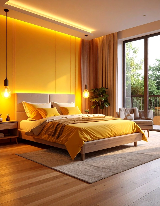 Soft yellow bedroom lighting Pexels