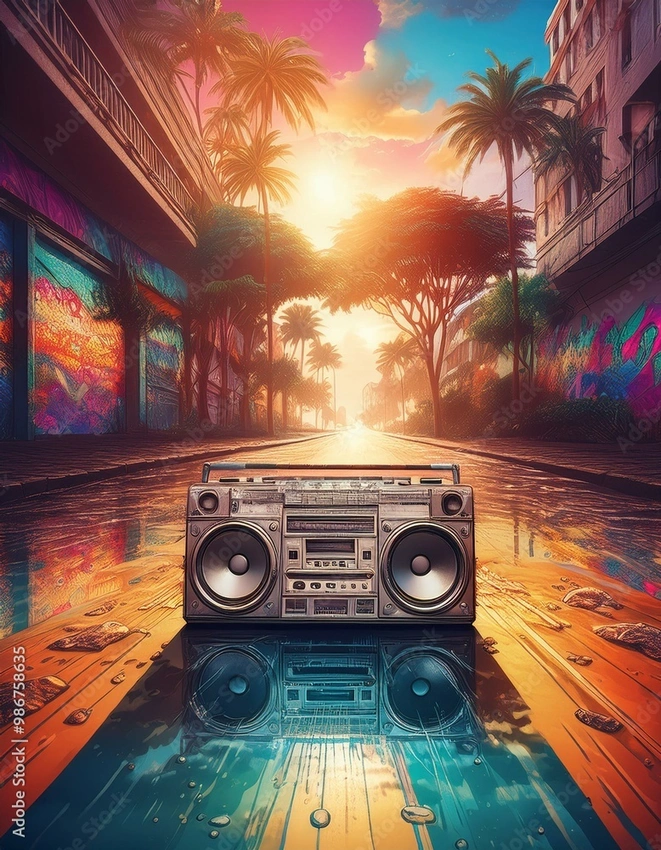 80s boombox cityscape