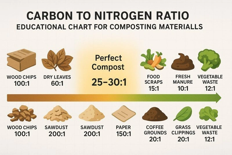 graphic explaining carbon nitrogen compost balance
