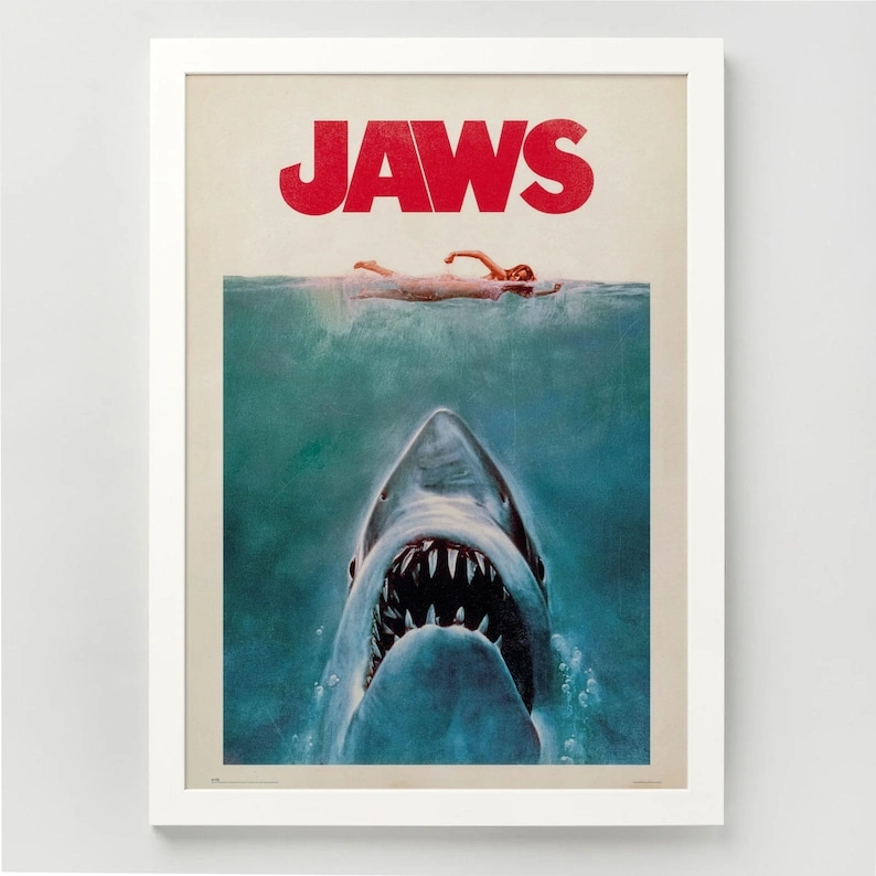 Vintage Jaws poster with swimmer