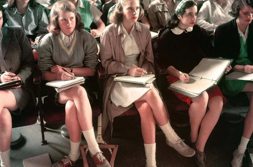 Group of brooding students, vintage college portrait, forbidden knowledge