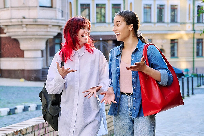 two best friends trying on clothes laughing in a stylish room
Cover image search term: Pexels photo of two best friends in trendy, coordinated aesthetic outfits walking down a city street, laughing