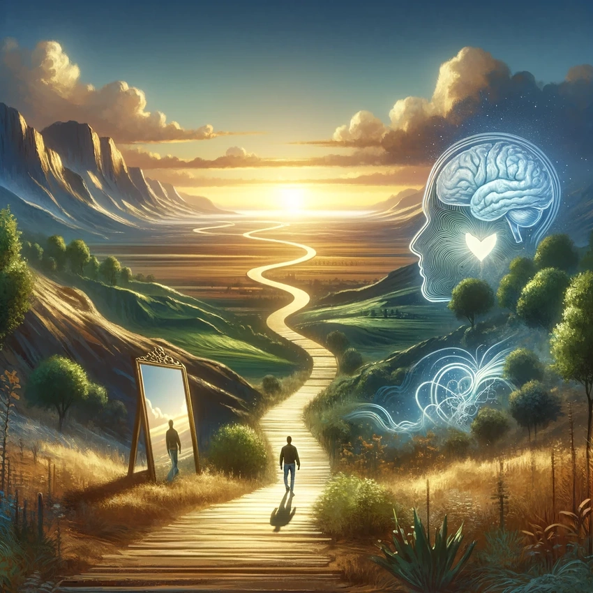 Abstract art of self-discovery, person assembling a unique identity puzzle, individual path forest
Cover image search term: Thoughtful person looking at a distant horizon, cinematic photo style