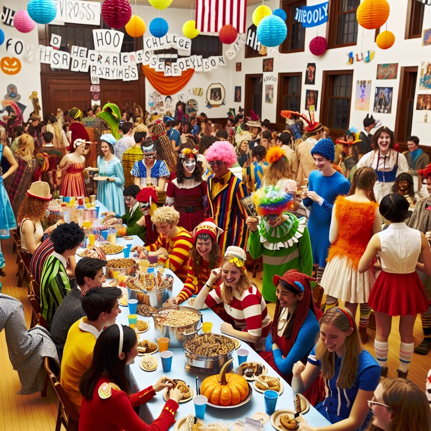 College students themed party indoors