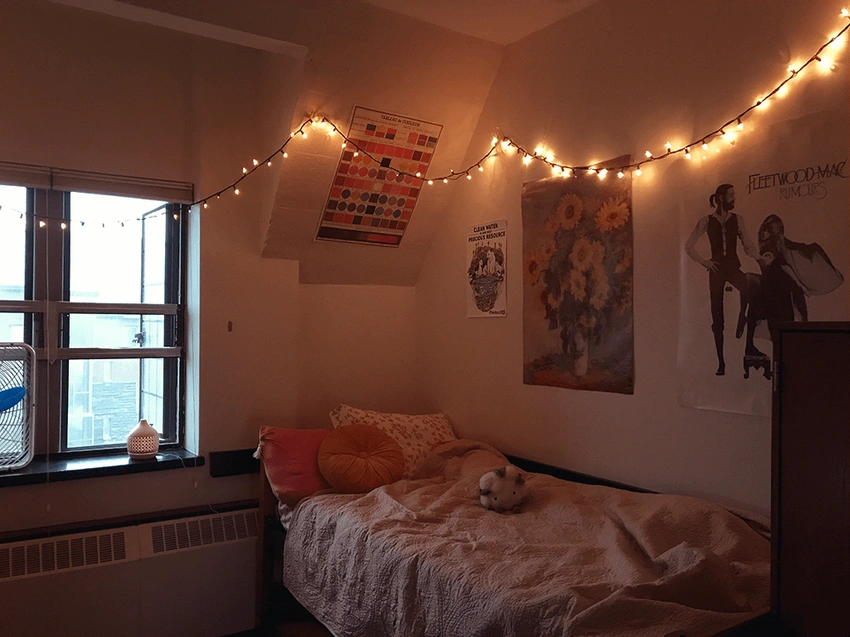 Cozy college dorm rainy day party