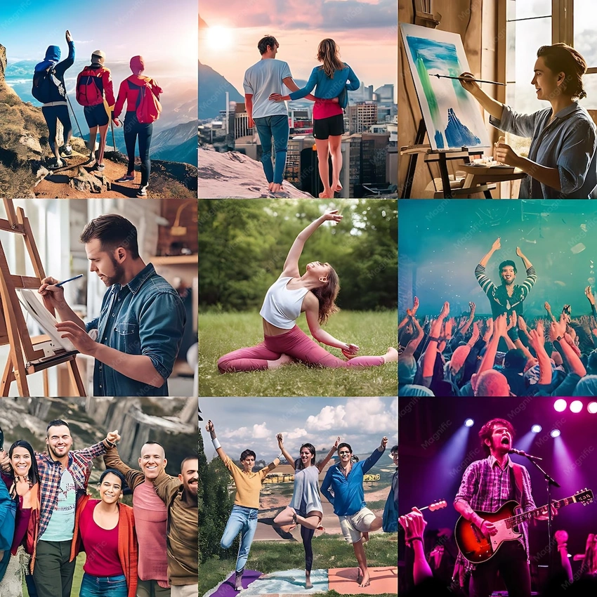 teen enthusiastically participating in various activities collage