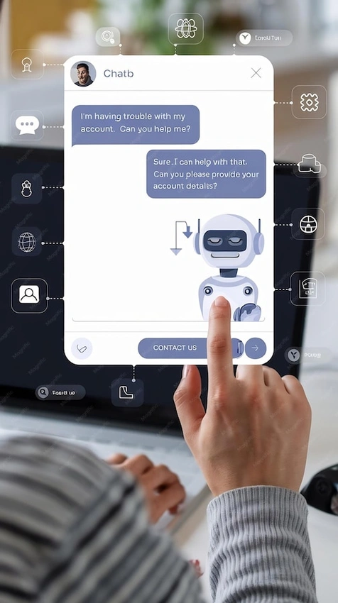 Person talking to chatbot on screen, cozy setting