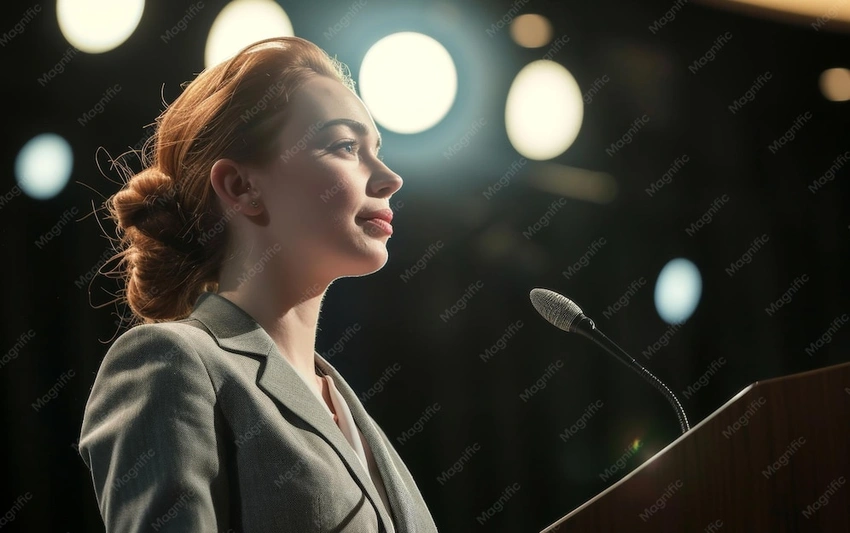woman confidently speaking her mind, positive reaction
