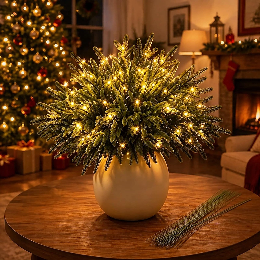 Winter mantel decor evergreen lights