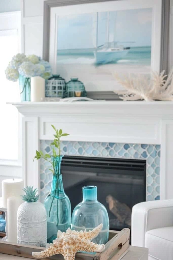 Summer mantel decor coastal theme