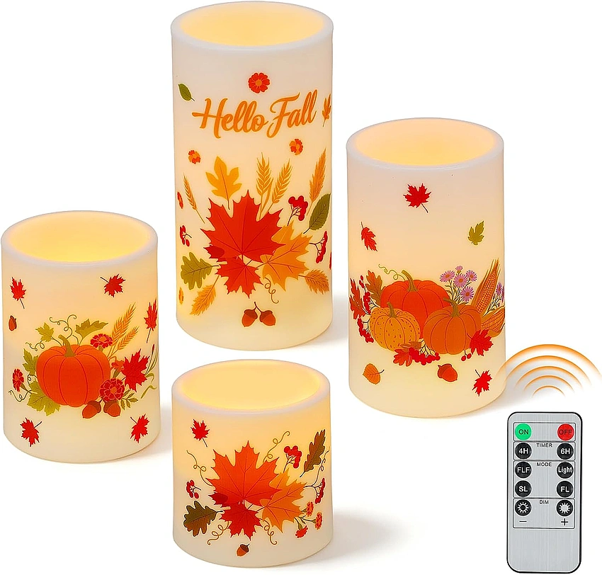 Fall mantel decor pumpkins leaves candles