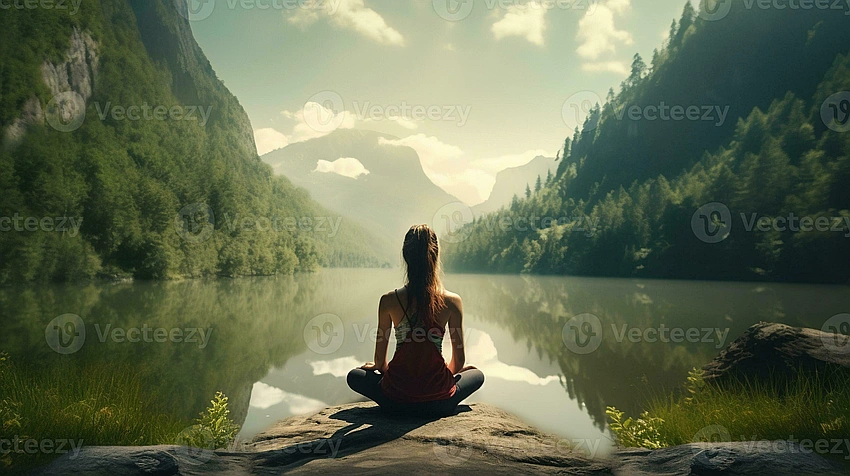 minimalist wellness routine, person meditating in a natural setting