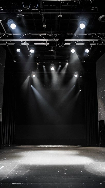 Stage lights, empty theatre, sense of potential