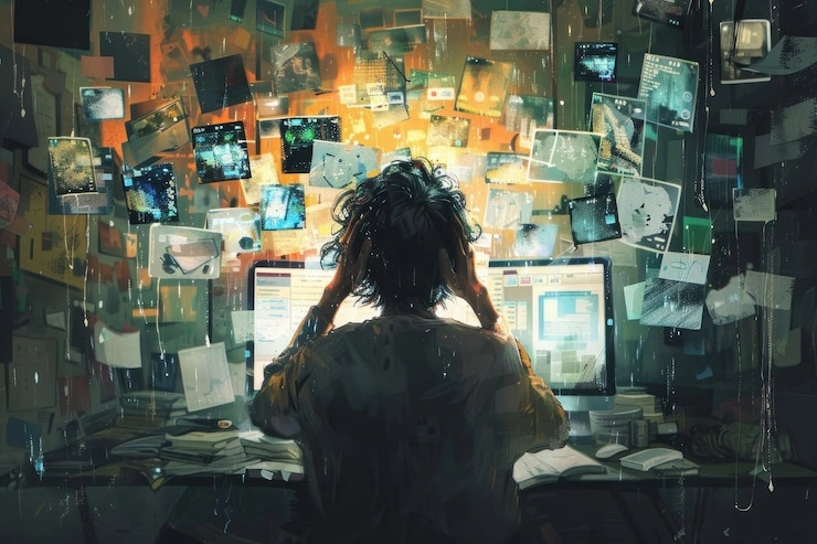 abstract illustration of social currency, person with many notifications