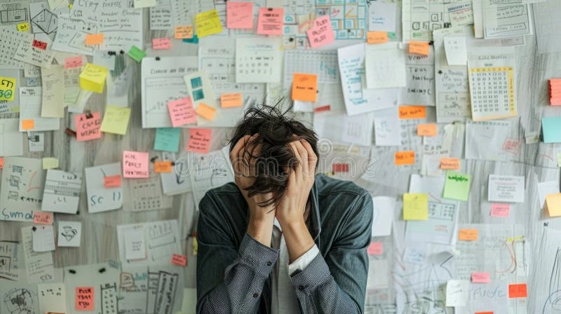 Checklist with many items, person feeling overwhelmed by tasks, perfectionist organizing