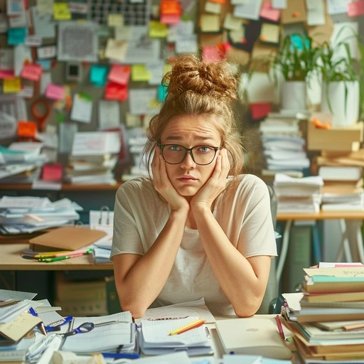 Teenager stressed with many tasks, overwhelmed student trying to organize everything
