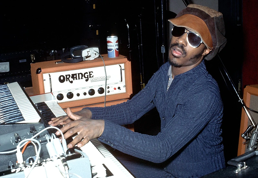 Stevie Wonder playing synthesizer 70s